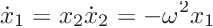 \[ \dot{x}_1 = x_2 \dot{x}_2 = -\omega^2x_1 \]